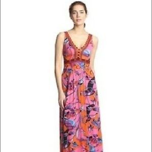 Hale Bob Printed Coral Maxi Long Dress Sz M